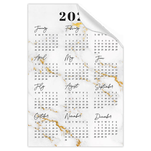 2025 Peel and Stick Refrigerator Calendar, Adhesive Wall Stickers for Full Year at a Glance-Set of 1-Andaz Press-12"x18" Marble-