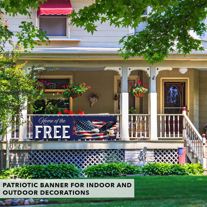 4th of July Decorations: Indoor & Outdoor Patriotic Banners, Set of 2-Set of 2-Andaz Press-Home of the Free Because of the Brave-