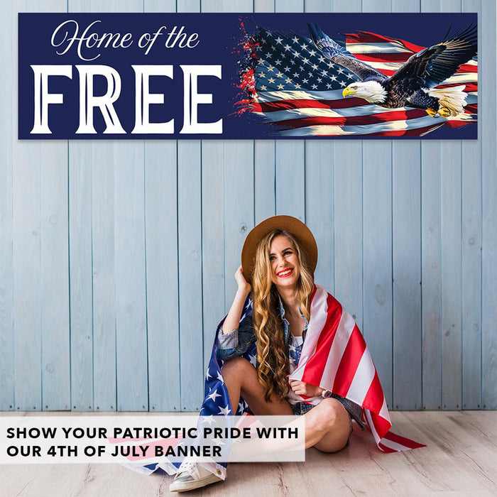 4th of July Decorations: Indoor & Outdoor Patriotic Banners, Set of 2-Set of 2-Andaz Press-Home of the Free Because of the Brave-