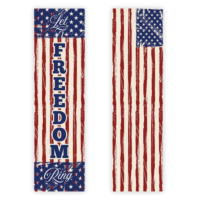 4th of July Decorations: Indoor & Outdoor Patriotic Banners, Set of 2-Set of 2-Andaz Press-Distressed American Flag Let Freedom Ring-
