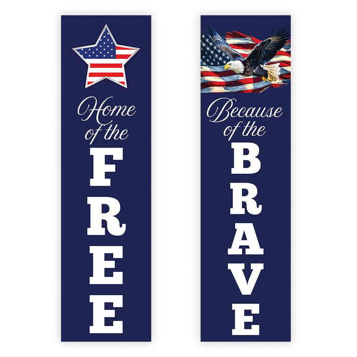 4th of July Decorations: Indoor & Outdoor Patriotic Banners, Set of 2-Set of 2-Andaz Press-Vertical Home of the Free Because of the Brave-