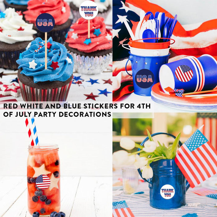 4th of July Stickers: Patriotic Chocolate Drop Labels & Party Favors, Set of 240-Set of 240-Andaz Press-American Flag, USA, Thank You-