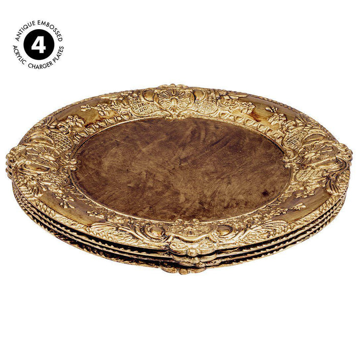 Acrylic Charger Plates Round Antique Embossed-Set of 12-Koyal Wholesale-Bronze-Set of 12-