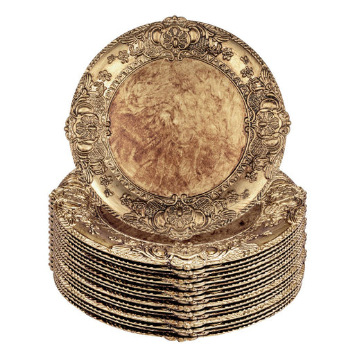 Acrylic Charger Plates Round Antique Embossed-Set of 12-Koyal Wholesale-Bronze-Set of 12-