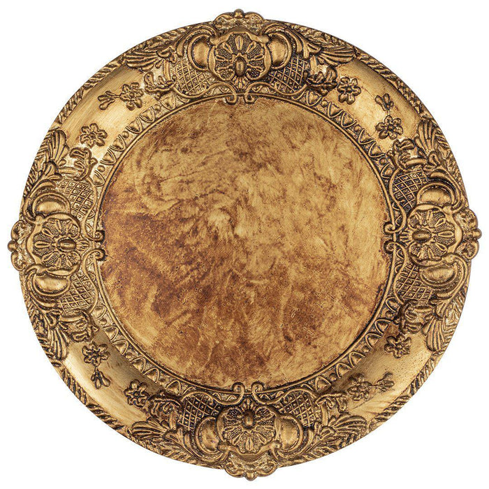 Acrylic Charger Plates Round Antique Embossed-Set of 12-Koyal Wholesale-Gold-Set of 12-