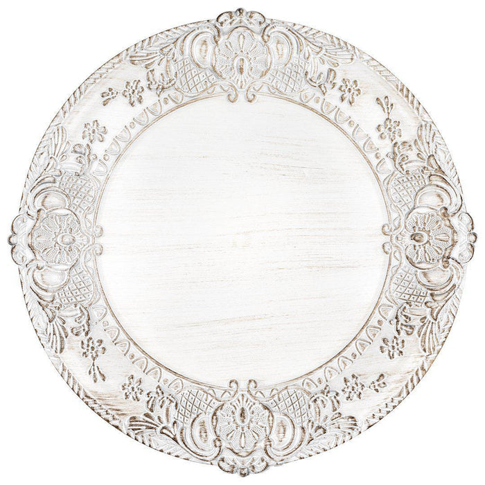 Acrylic Charger Plates Round Antique Embossed-Set of 12-Koyal Wholesale-White-Set of 12-