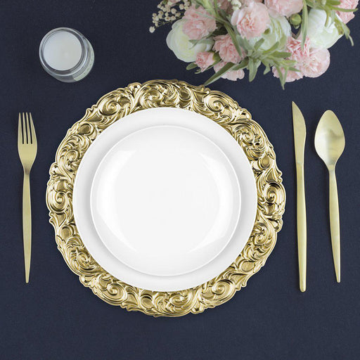 Acrylic Charger Plates Round Metallic Baroque Bulk Pack-Koyal Wholesale-Gold-Set of 1 (4 PC)-