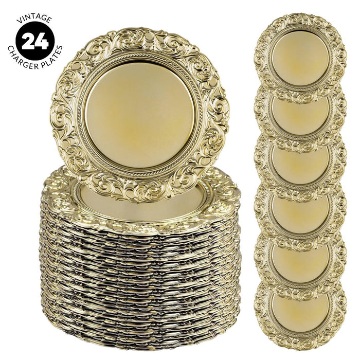 Acrylic Charger Plates Round Metallic Baroque Bulk Pack-Koyal Wholesale-Gold-Set of 6 (24 PC)-