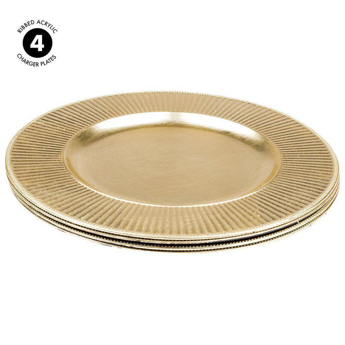 Acrylic Charger Plates Round Ribbed Bulk Pack-Koyal Wholesale-Gold-Set of 1 (4 PC)-