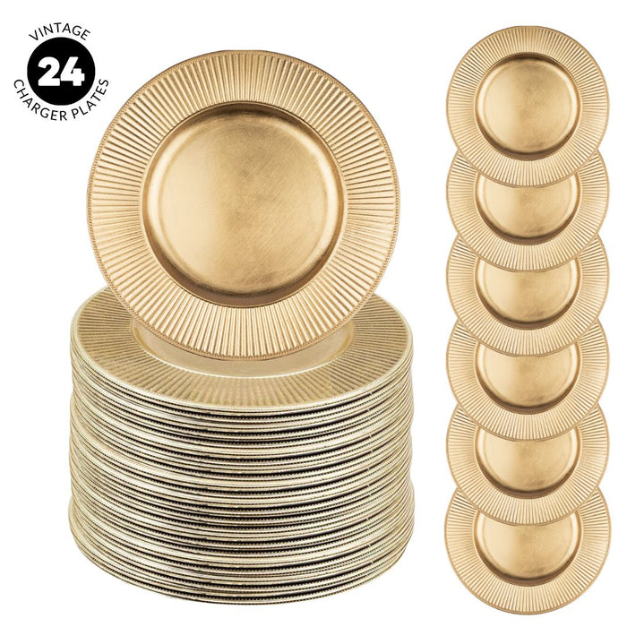 Acrylic Charger Plates Round Ribbed Bulk Pack-Koyal Wholesale-Gold-Set of 6 (24 PC)-