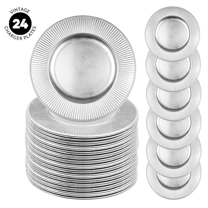 Acrylic Charger Plates Round Ribbed Bulk Pack-Koyal Wholesale-Silver-Set of 6 (24 PC)-