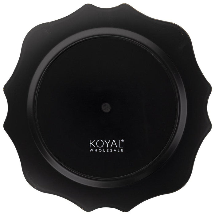 Acrylic Charger Plates Round with Gold Modern Scallop Edge-Koyal Wholesale-Black-Set of 12-