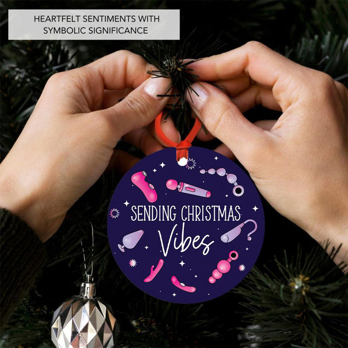 Adult Funny Christmas Ornaments 20XX, Metal Naughty Offensive Holiday Decor-Set of 1-Andaz Press-Sending Christmas Vibes Pink Toys-