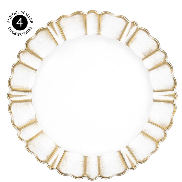 Antique Scallop Charger Plates-Set of 12-Koyal Wholesale-Brown-Set of 12-