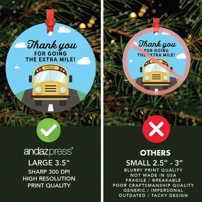 Best School Bus Driver Ornament Metal Bus Driver Appreciation Christmas Gift-Set of 1-Andaz Press-Thank You for Going The Extra Mile-