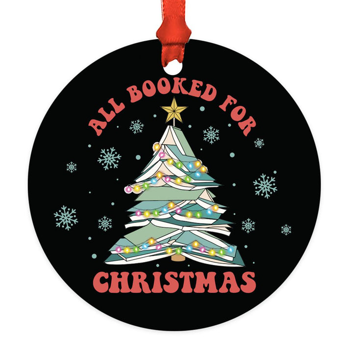 Book Lover Metal Ornament All Booked For Christmas – Book Lovers Gift-Set of 1-Andaz Press-