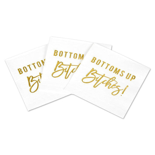 Bottoms Up Funny Cocktail Napkins-Set of 50-Andaz Press-Gold-