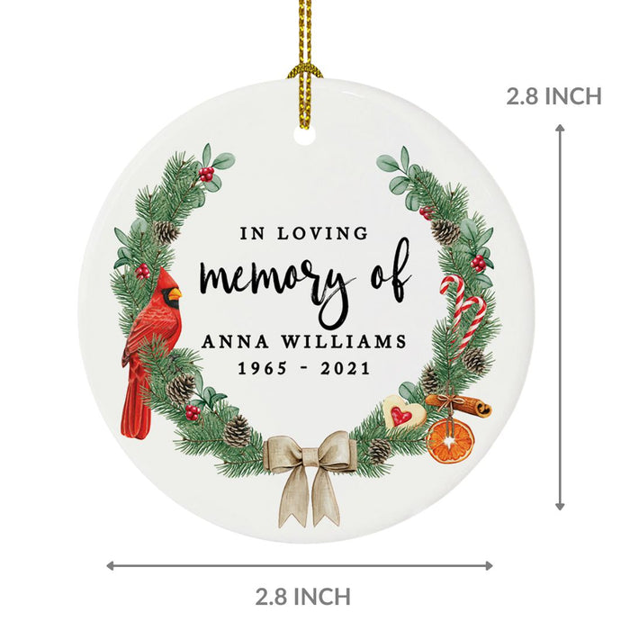 Bulk Custom In Loving Memory Round Porcelain Ornament, Loss Of Loved One Bereavement Sympathy-Set of 6-Andaz Press-Poinsettia Wreath-