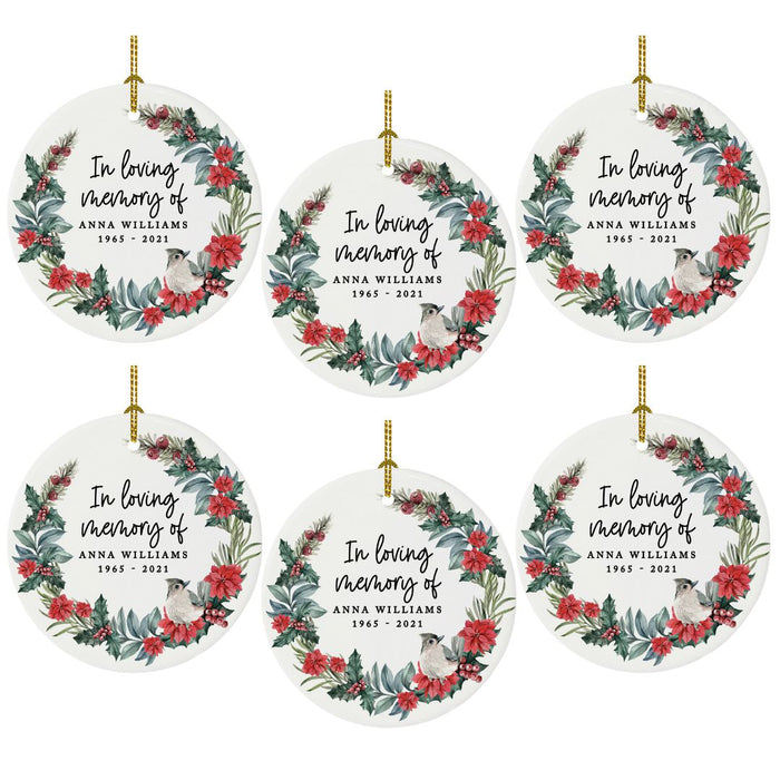 Bulk Custom In Loving Memory Round Porcelain Ornament, Loss Of Loved One Bereavement Sympathy-Set of 6-Andaz Press-Poinsettia Wreath-