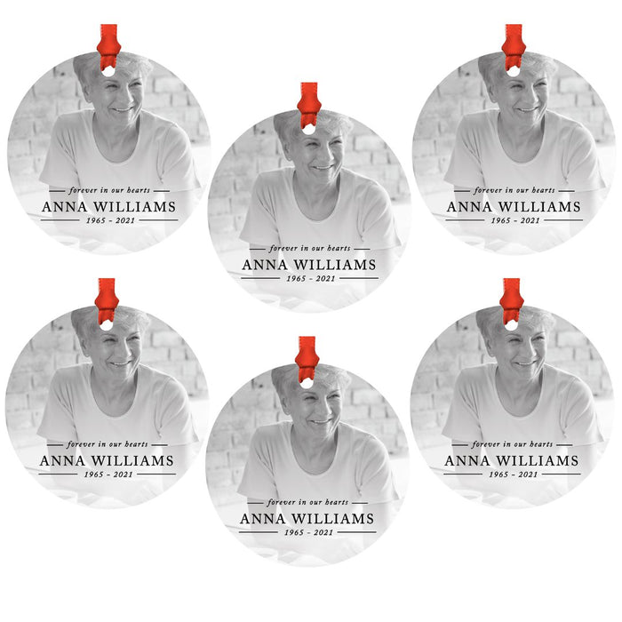 Bulk Custom Memorial Christmas Ornament Round Metal, Loss Of Loved One Bereavement Sympathy-Set of 6-Andaz Press-Forever In Our Hearts-