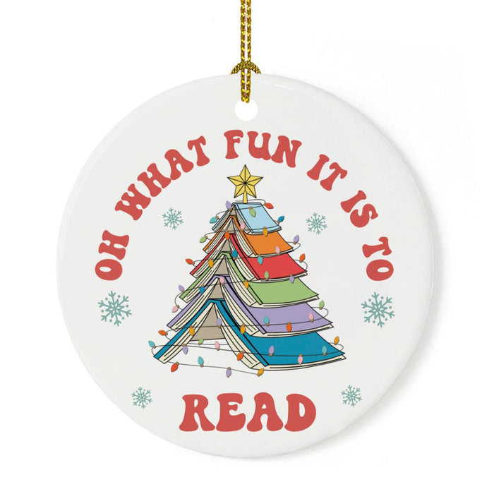 Ceramic Book Lover Ornament, Book Ornament for Book Lovers Gifts-Set of 1-Andaz Press-Oh What Fun It Is To Read-