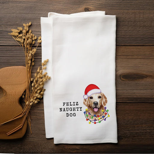 Christmas Kitchen Towels, Flour Sack Tea Towel for Holiday Decor, Set of 1-Set of 1-Andaz Press-Feliz Naughty Dog-