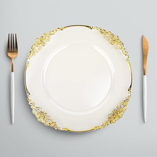 Clear Acrylic Vintage Charger Plates Bulk Pack-Koyal Wholesale-Gold-Set of 1 (4 PC)-