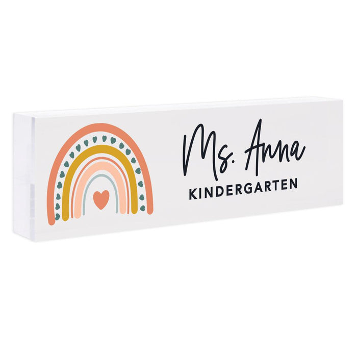 Custom 8x2.5 Acrylic Teacher Desk Name Plate - Teacher Decor & Name Sign-Set of 1-Andaz Press-Boho Rainbow Classroom-