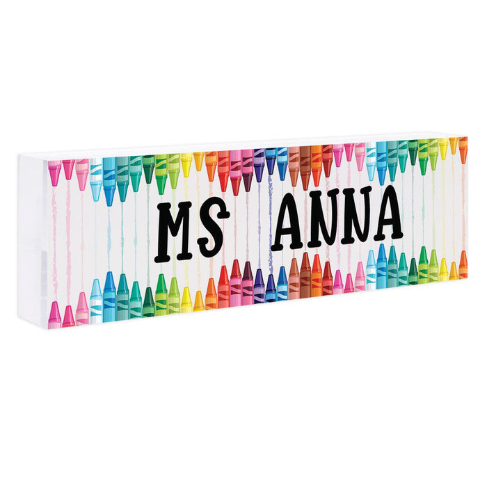 Custom 8x2.5 Acrylic Teacher Desk Name Plate - Teacher Decor & Name Sign-Set of 1-Andaz Press-Crayon Design Classroom-