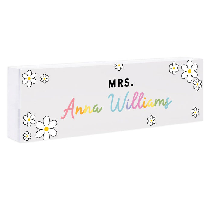 Custom 8x2.5 Acrylic Teacher Desk Name Plate - Teacher Decor & Name Sign-Set of 1-Andaz Press-Flower Design-