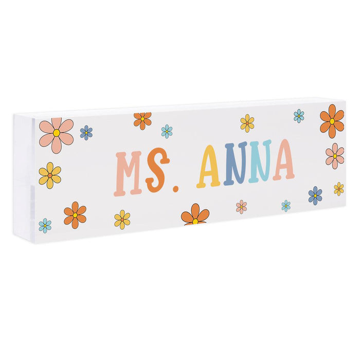 Custom 8x2.5 Acrylic Teacher Desk Name Plate - Teacher Decor & Name Sign-Set of 1-Andaz Press-Flowers Classroom-