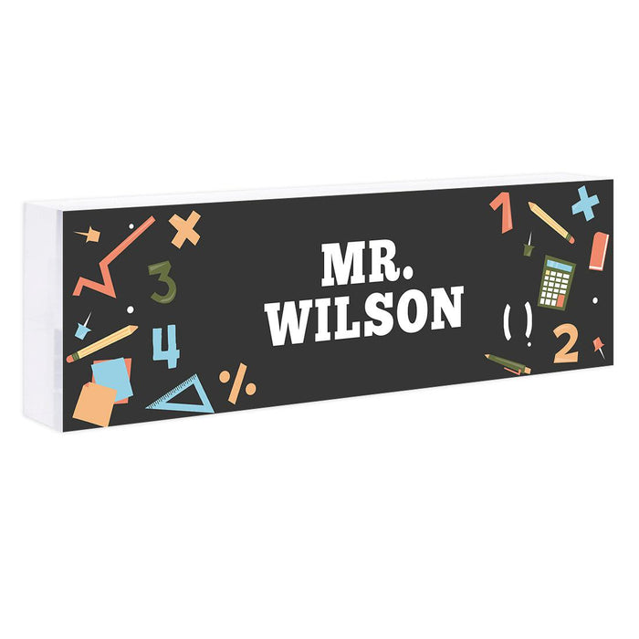 Custom 8x2.5 Acrylic Teacher Desk Name Plate - Teacher Decor & Name Sign-Set of 1-Andaz Press-Math Classroom-