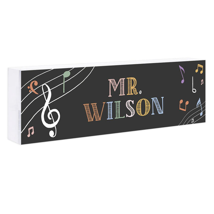 Custom 8x2.5 Acrylic Teacher Desk Name Plate - Teacher Decor & Name Sign-Set of 1-Andaz Press-Music Notes-