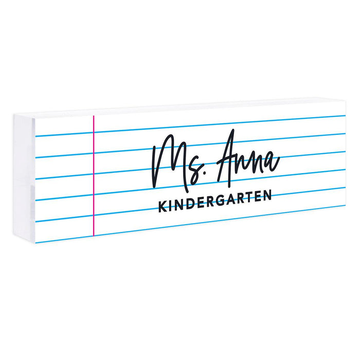 Custom 8x2.5 Acrylic Teacher Desk Name Plate - Teacher Decor & Name Sign-Set of 1-Andaz Press-Notebook Paper Design-