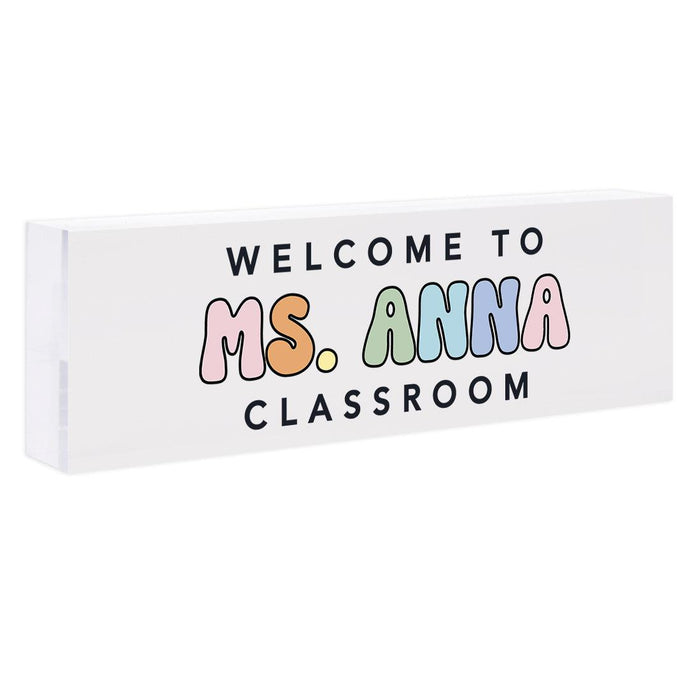 Custom 8x2.5 Acrylic Teacher Desk Name Plate - Teacher Decor & Name Sign-Set of 1-Andaz Press-Pastel Rainbow Classroom-