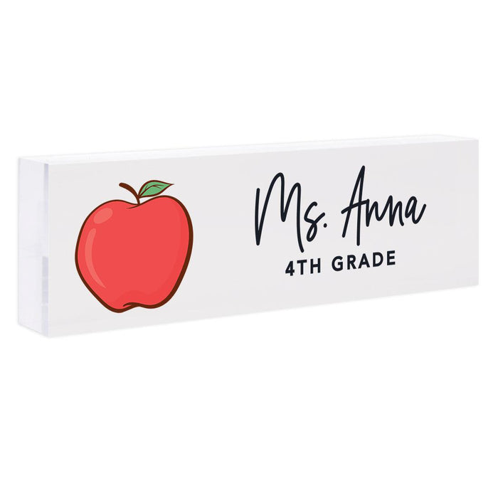 Custom 8x2.5 Acrylic Teacher Desk Name Plate - Teacher Decor & Name Sign-Set of 1-Andaz Press-Teacher Apple Sign-