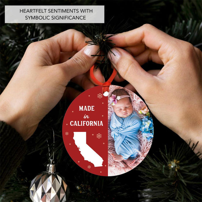 Custom Baby Ornament 20XX, Made in State Photo Ornament, Baby's First Christmas Keepsake-Set of 1-Andaz Press-Custom State Vertical Photo-