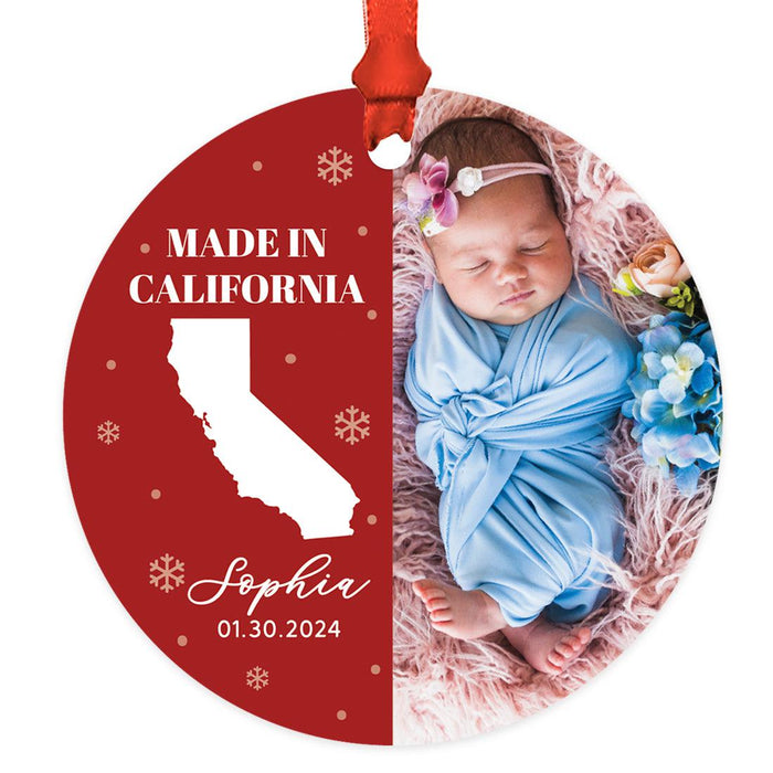 Custom Baby Ornament 20XX, Made in State Photo Ornament, Baby's First Christmas Keepsake-Set of 1-Andaz Press-Custom Name State Vertical Photo-