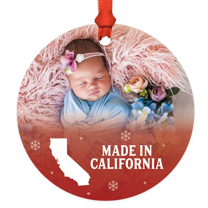 Custom Baby Ornament 20XX, Made in State Photo Ornament, Baby's First Christmas Keepsake-Set of 1-Andaz Press-Custom State Horizontal Photo-