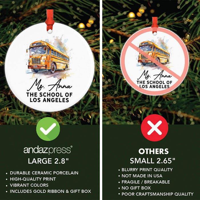 Custom Best School Bus Driver Ornament Ceramic Bus Driver Appreciation Christmas Gift-Set of 1-Andaz Press-Thanks for Being A Wheelie Great Bus Driver-