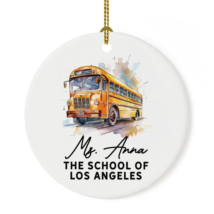 Custom Best School Bus Driver Ornament Ceramic Bus Driver Appreciation Christmas Gift-Set of 1-Andaz Press-Ceramic Custom School Name Bus Driver-