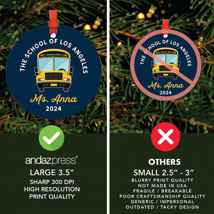 Custom Best School Bus Driver Ornament Metal Bus Driver Appreciation Christmas Gift-Set of 1-Andaz Press-Best Bus Driver Ever-