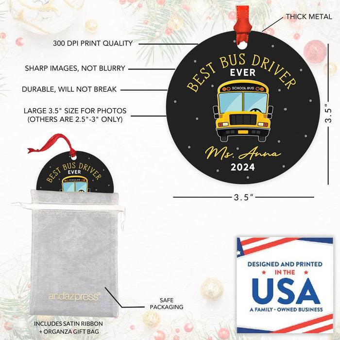 Custom Best School Bus Driver Ornament Metal Bus Driver Appreciation Christmas Gift-Set of 1-Andaz Press-Best Bus Driver Ever-