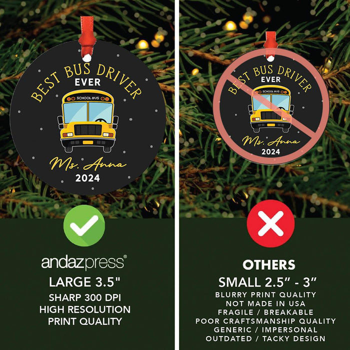 Custom Best School Bus Driver Ornament Metal Bus Driver Appreciation Christmas Gift-Set of 1-Andaz Press-Best Bus Driver Ever-