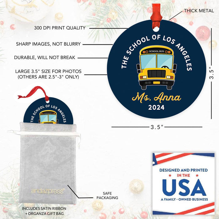 Custom Best School Bus Driver Ornament Metal Bus Driver Appreciation Christmas Gift-Set of 1-Andaz Press-Best Bus Driver Ever-