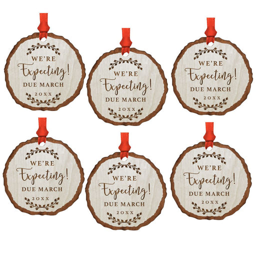 Custom Bulk Pregnancy Baby Announcement Christmas Ornament, We're Expecting! Due, Month and Year-Set of 6-Andaz Press-