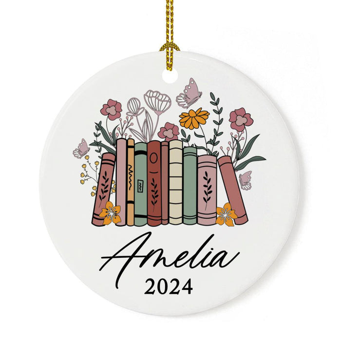 Custom Ceramic Book Lover Ornament with Name and Floral Books - Book Lovers Gift-Set of 1-Andaz Press-