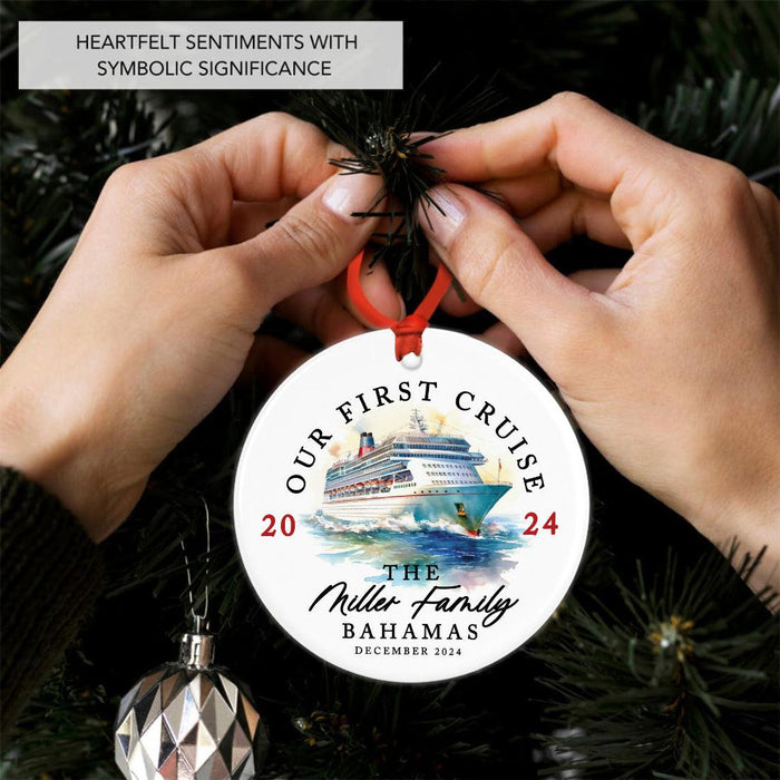 Custom Ceramic Cruise Ship 20XX Ornament for Christmas Tree, For Couples & Family-Set of 1-Andaz Press-Ceramic Our First Cruise-