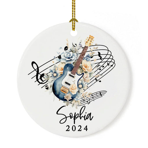 Custom Ceramic Electric Guitar 20XX Ornament for Christmas Tree, For Musicians-Set of 1-Andaz Press-Electric Guitar with Florals-