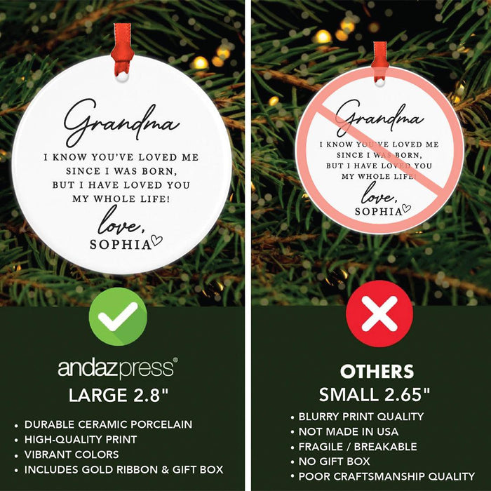 Custom Ceramic Grandma Ornament, 20XX Christmas Tree Decoration-Set of 1-Andaz Press-